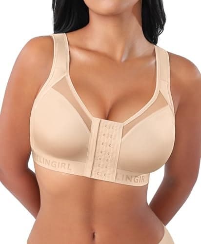 FeelinGirl Surgical Bras Post Surgery After Breast Augmentation Supportive Mastectomy Bra Beige Medium
