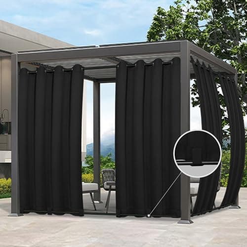 Easy-Going Outdoor Curtains Waterproof Windproof Weatherproof Curtain for Patio, Cabana, Porch, Pergola and Gazebo, Grommet Top and Tab Bottom Drape, 1panel, 54x84 inch, Black