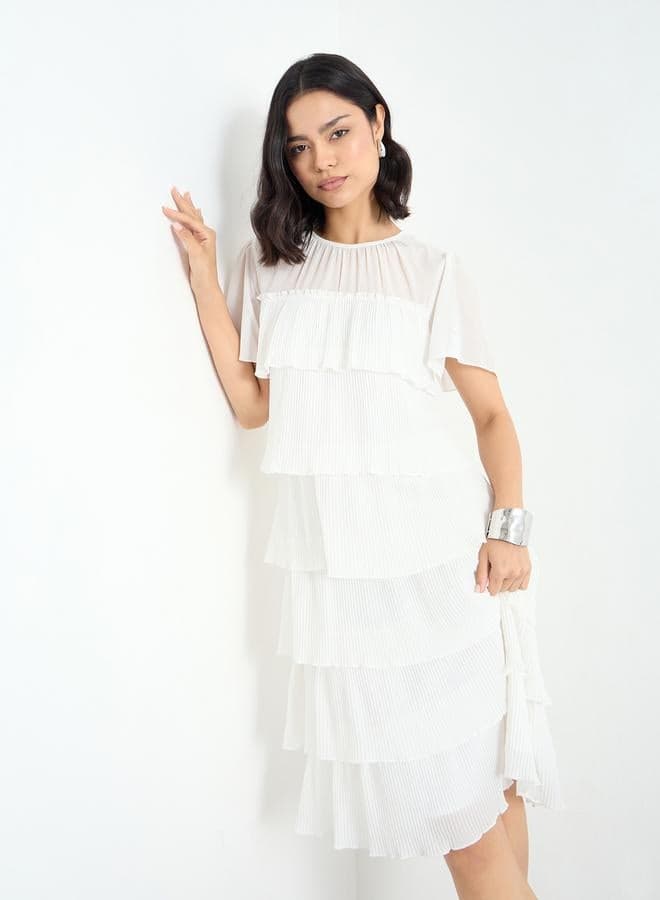 Styli Women Layered Plisse Knee Length Dress