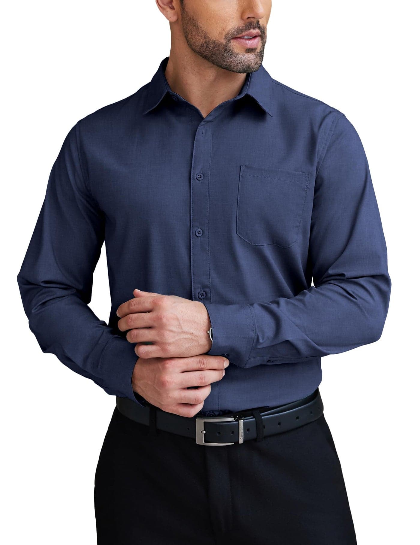 COOFANDY Mens Slim Fit Dress Shirt Business Casual Shirt Button Down Shirt with Pocket Denim Blue