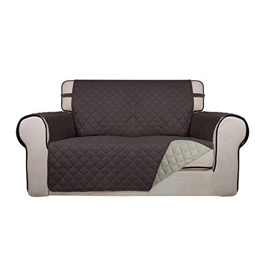 PureFit Reversible Quilted Sofa Cover, Water Resistant Medium Slipcover Furniture Protector, Washable Couch Cover with Non Slip Foam and Elastic Straps for Kids, Dogs, Pets (Loveseat, Chocolate/Beige)