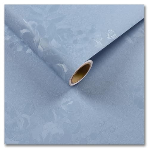 CRE8TIVE Light Blue Wallpaper Peel and Stick Textured Blue Contact Paper for Cabinets Drawers 12"x80" Self Adhesive Removable Embossed Silk Baby Blue Floral Wallpaper for Girls Bedroom Bathroom Walls