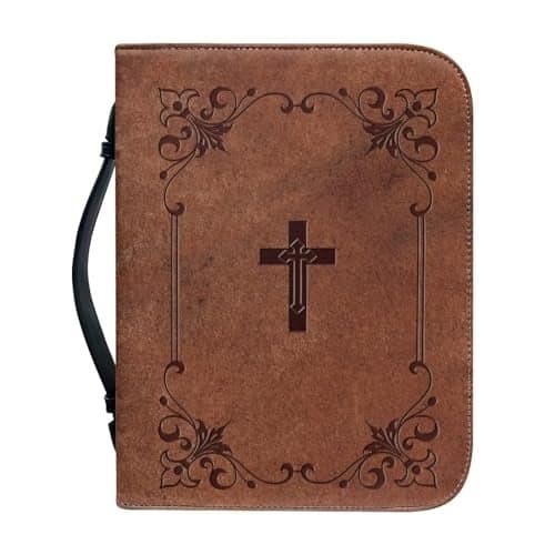 Psesaysky Retro Cross Women Bible Carrying Case Large Size Waterproof Bible Organizer Bag Portable Bible Covers with Handle Lightweight PU Leather Bible Carrier