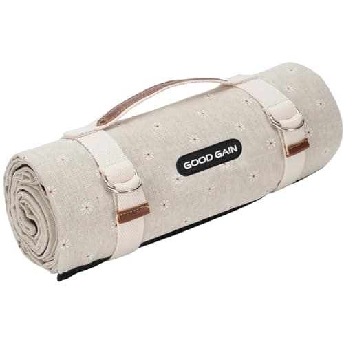 G GOOD GAIN Picnic Blankets Waterproof Extra Large - Outdoor Blanket Sand Free Foldable with Carry Strap for Beach, Camping, Park Grass, Hiking, Travel, Concerts(White Flower)