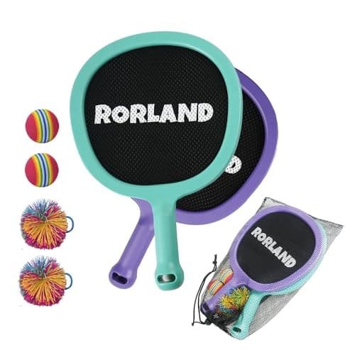 RORLAND Portable Paddles and Bouncy Balls Set for Kids or Adults Indoor Outdoor Activities Sport Game for Beginner or Intermediate Fun Play Swing Racket in Beach Pool Backyard Playground Lawn Park