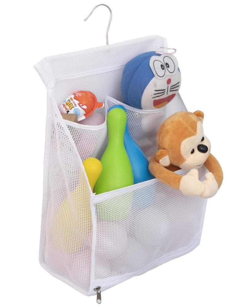 ALYER Hanging Mesh Bath Toy Organizer BagLarge Shower Storage Caddy with Durable Hanger White