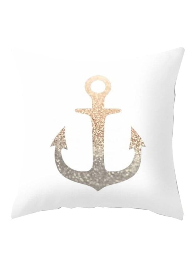 Anchor Print Pillow Cover White/Gold 45x45cm