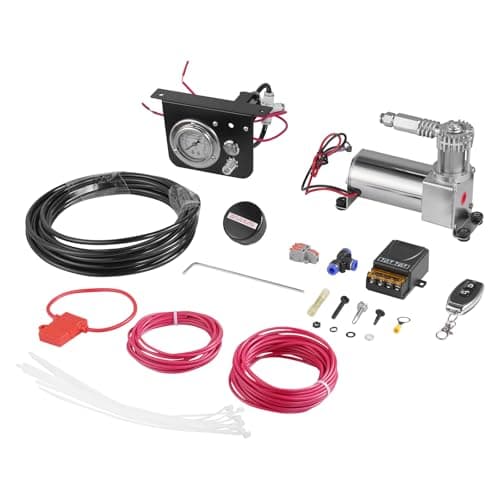 VEVOR Air Shock Controller Kit 12V 100PSI On Board Air Compressor System Air Ride Suspension Compressor Kit with Single Path System Pressure Gauge Air Line for Trucks Vans