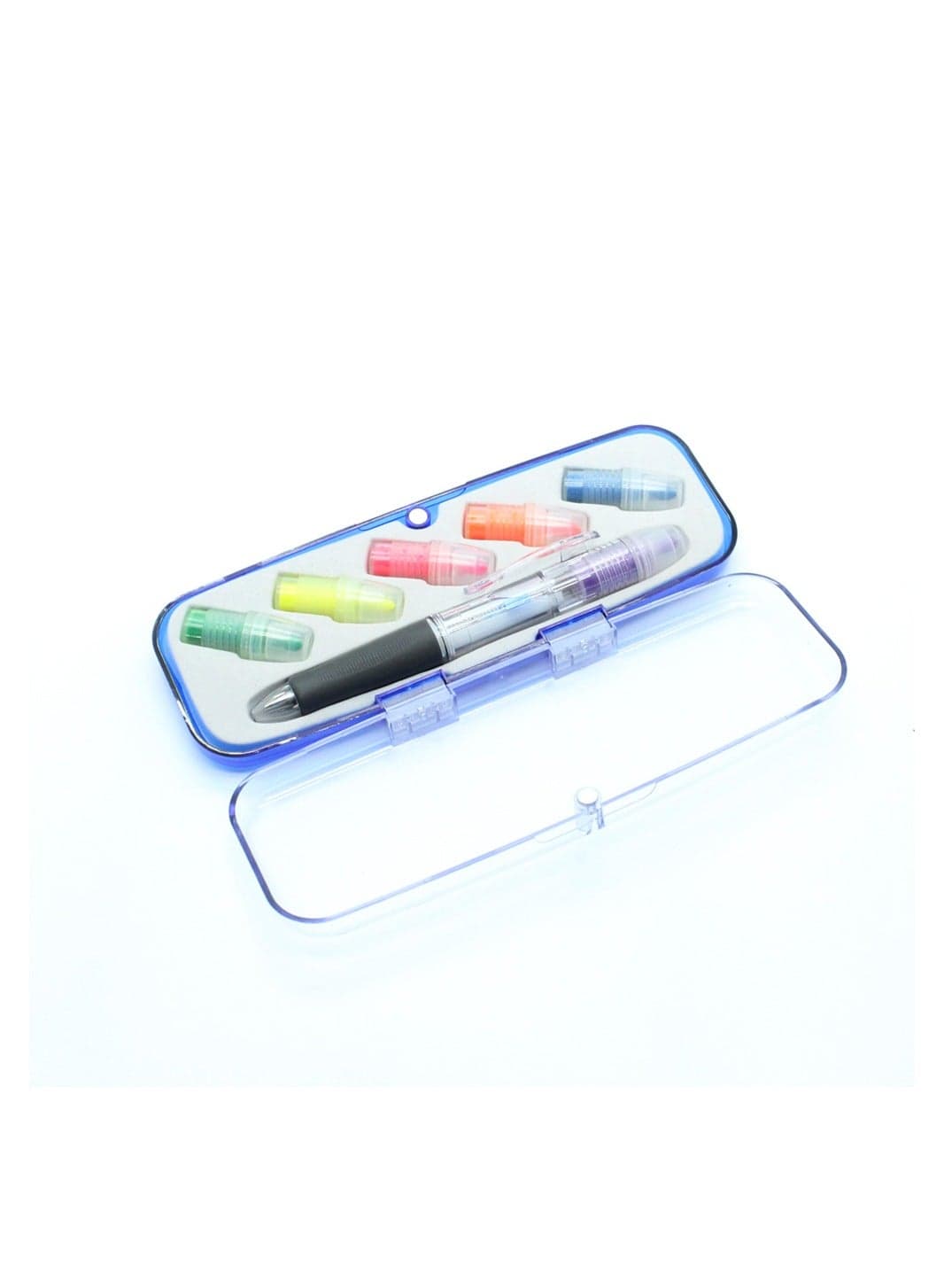 Interchangeable Head Highlighter with 6 Colours And 3 Colour Twist Ball Pen Presented in a Clear Cover with Magnetic Closing Case - Ideal Gifting for School Kids