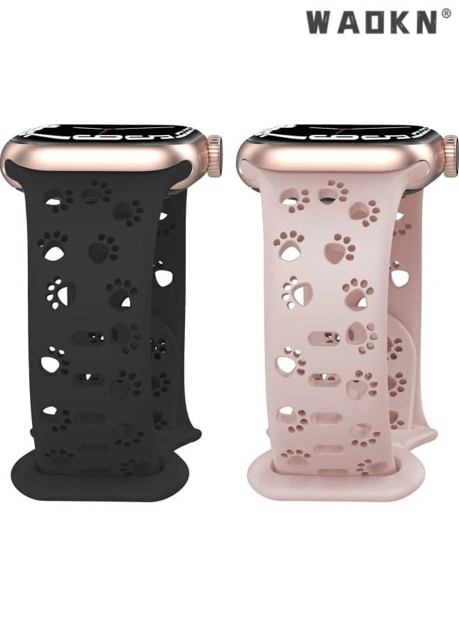 2 Pack Silicone Bands Compatible with Apple Watch Band 38mm 40mm 41mm 42mm , Hollow-Out Dog Paw Design Sport Soft Strap for iWatch Series s10/s11 , comfortable and soft , suitanle for Women and Men , black and pink .