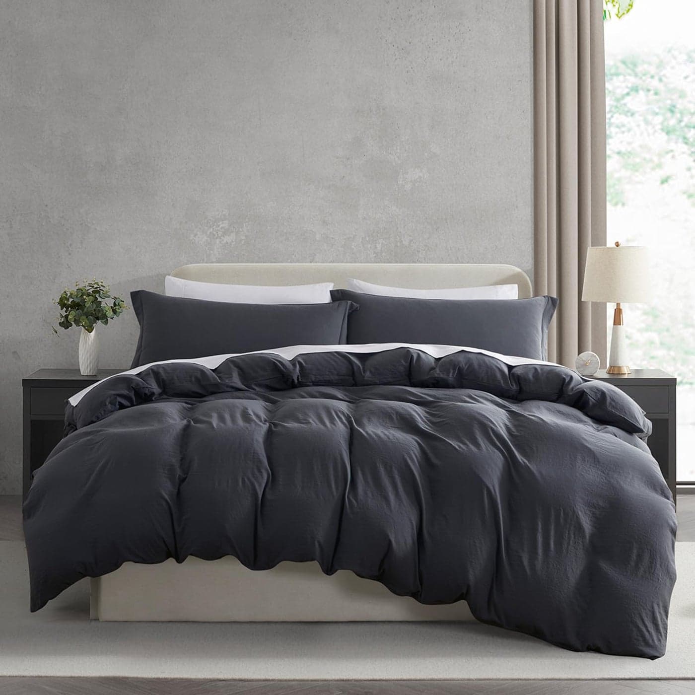 Nestl Dark Grey Duvet Cover Full Size Soft Prewashed Full Size Duvet Cover Set 3 Piece with Zipper Closure 1 Duvet Cover 80x90 inches and 2 Pillow Shams