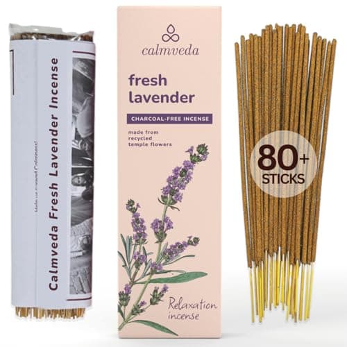 Fresh Lavender Incense for Calming - 80 Charcoal Free Incense Sticks, Made from Upcycled Flowers | Organic Incense Sticks Non Toxic | Use for Relaxation & Improves Sleep