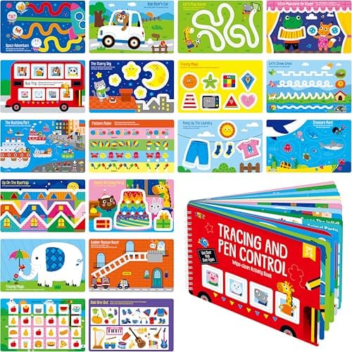 Tracing Pen Control Pad for Kids 30 Pages Reusable Erasable Handwriting Drawing Practices Alphabet ABC and Number 123 Tracing Workbook Educational Montessori Tool for Autism Toddlers 35