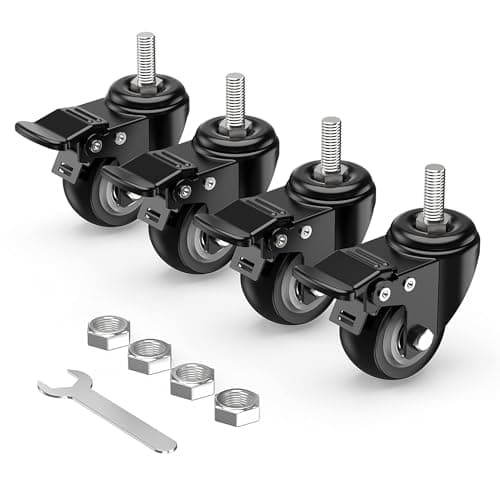 HOLKIE Stem Caster Wheels 2 inch Total Locking Casters Set of 4, Threaded Stem 3/8" -16 x 1 (Diameter 3/8", Length 1") Swivel Heavy Duty Castors Black