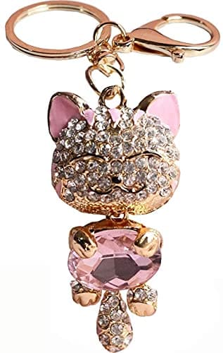Cute Kitten Cat Bling Crystals Rhinestone Key Chain Keyring Holder Handbag Charm For Pet Lover (Pink)…