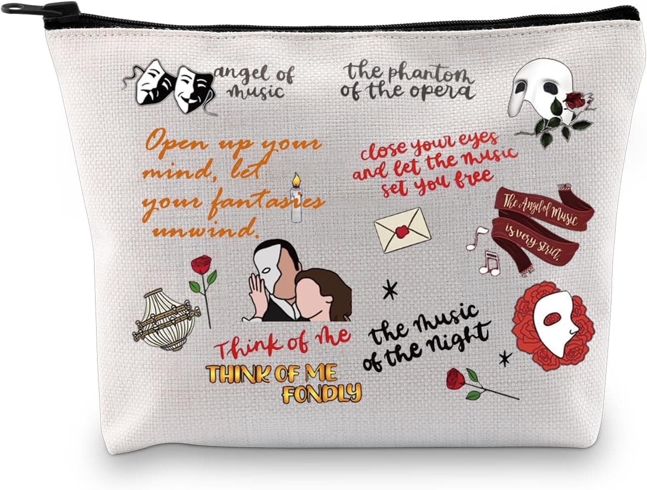 PXTIDY Opera Phantom Drama Inspired Makeup Bag Phantom's Mask Survival Kit Cosmetic Bag Musical Theatre Lover Gift