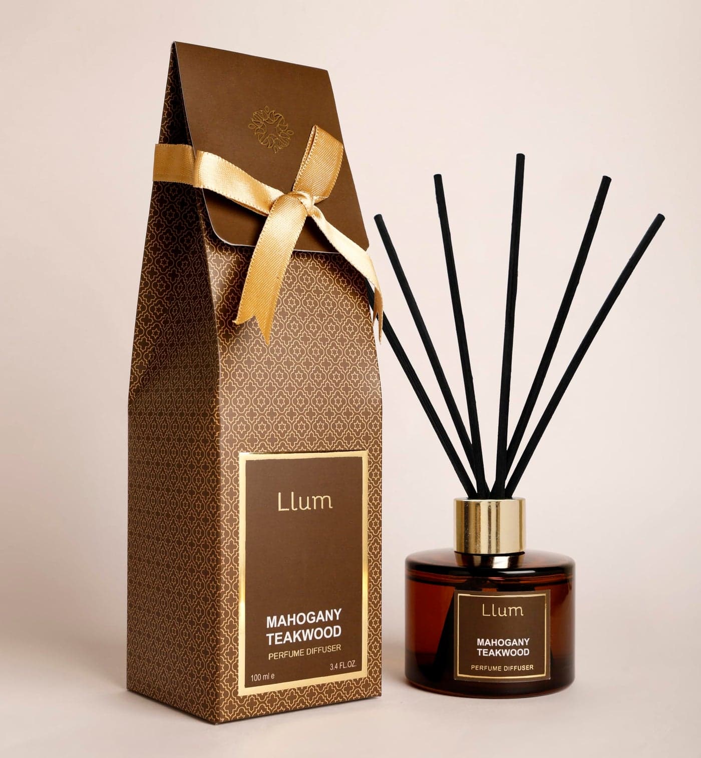 Llum Mahogany Teakwood Reed Diffuser Set | Premium Room Freshener for Living Room, Washroom, Bedroom, Office | Organic, Toxin Free Home Fragrance, Aromatherapy | Luxurious Scent | Elegant Gift | 100ml
