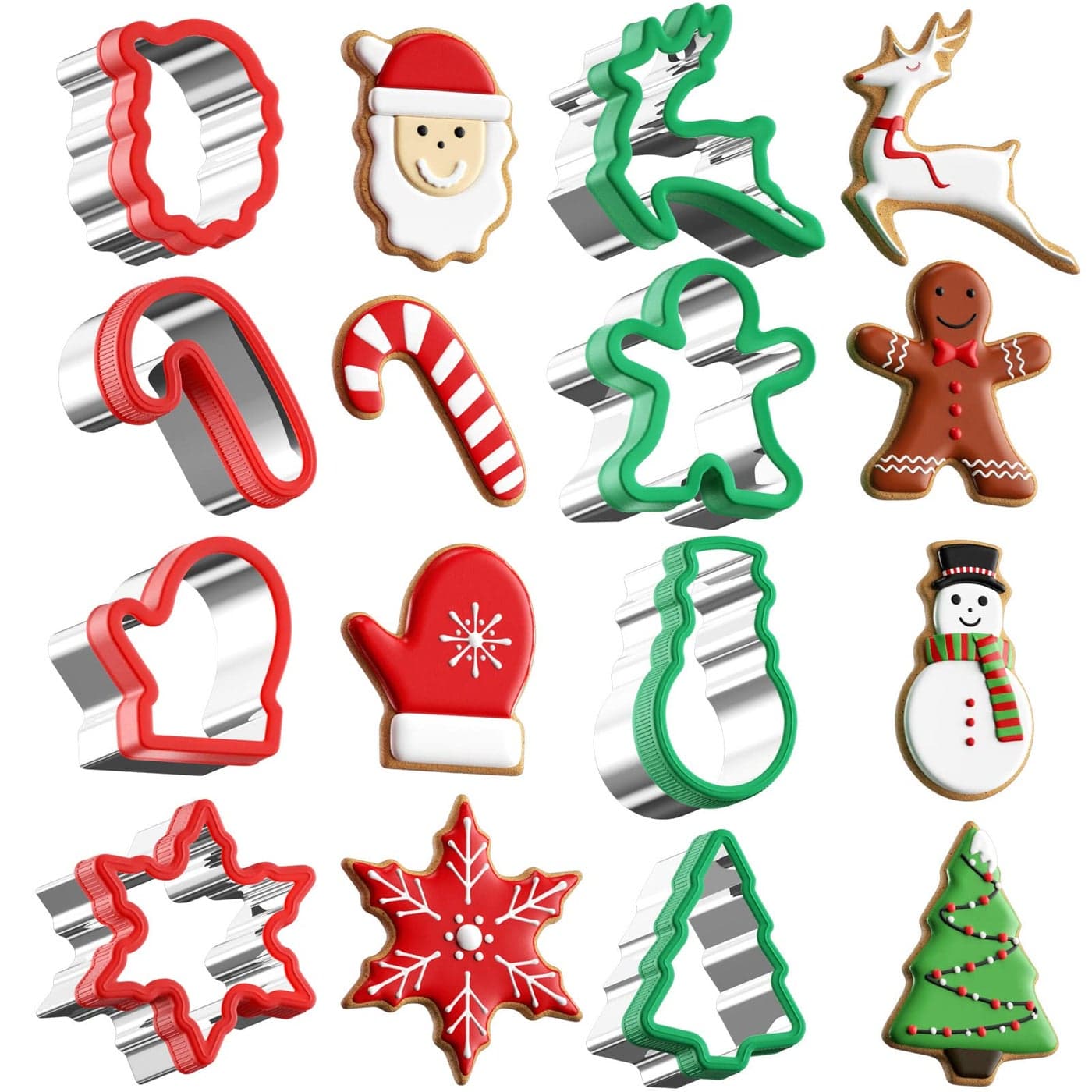 Christmas Cookie cutters Set 8 Pieces Holiday Cookie Cutters with Comfort Grip Stainless Steel Baking Cutters Christmas Shapes for Xmas Gingerbread Man Snowflakes Christmas Tree Santa etc