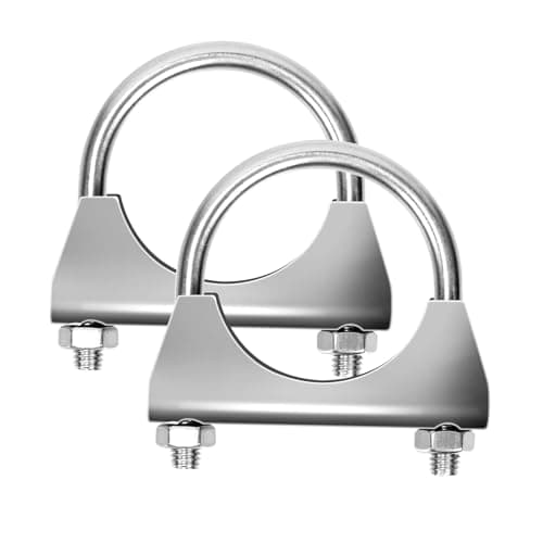 Glarks 2Pcs 304 Stainless Steel U-Clamps 50MM (2in) Muffler Exhaust Clamps with Saddle Flange for Exhaust Tail Pipe