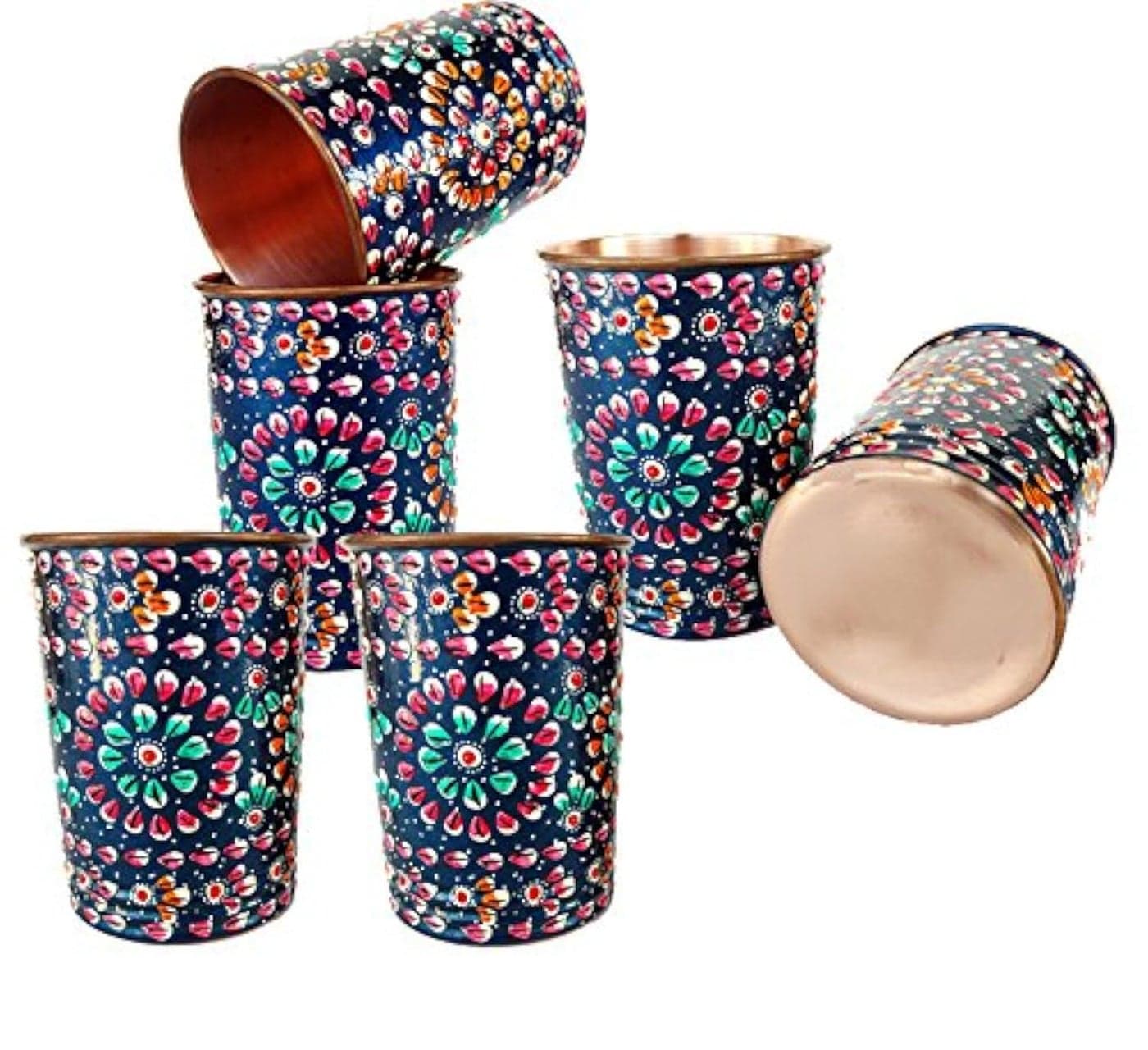 Rastogi Handicrafts Copper Copper Glass 6 Pieces Blue 250 ml