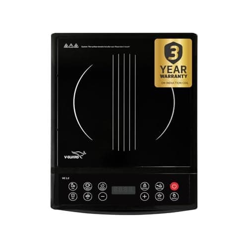 V-Guard VIC 1.2 Induction Cooktop | 1200 Watt Electric Induction Cooker With 7 Power Levels | 3 kV Surge Protection | Push Button | Auto-Cutoff | Auto Pan Detection | A-Grade Crystalline Glass
