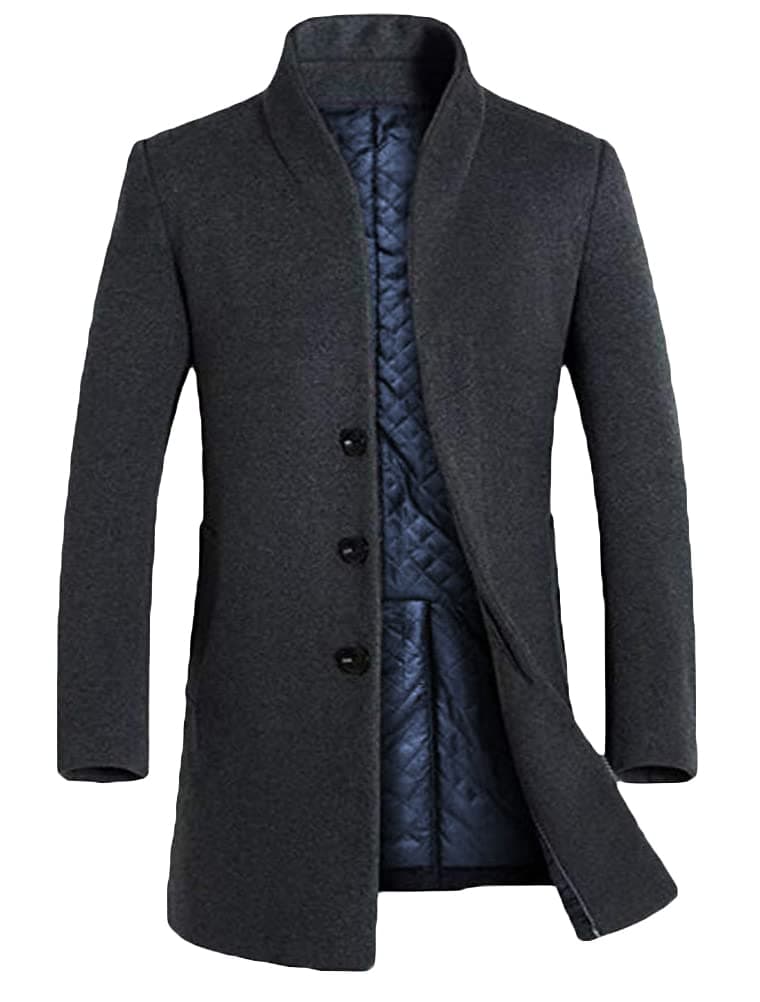 Lavnis Men's Trench Coat Long Wool Blend Overcoat Slim Fit Down Topcoat Thicken Style Gary M