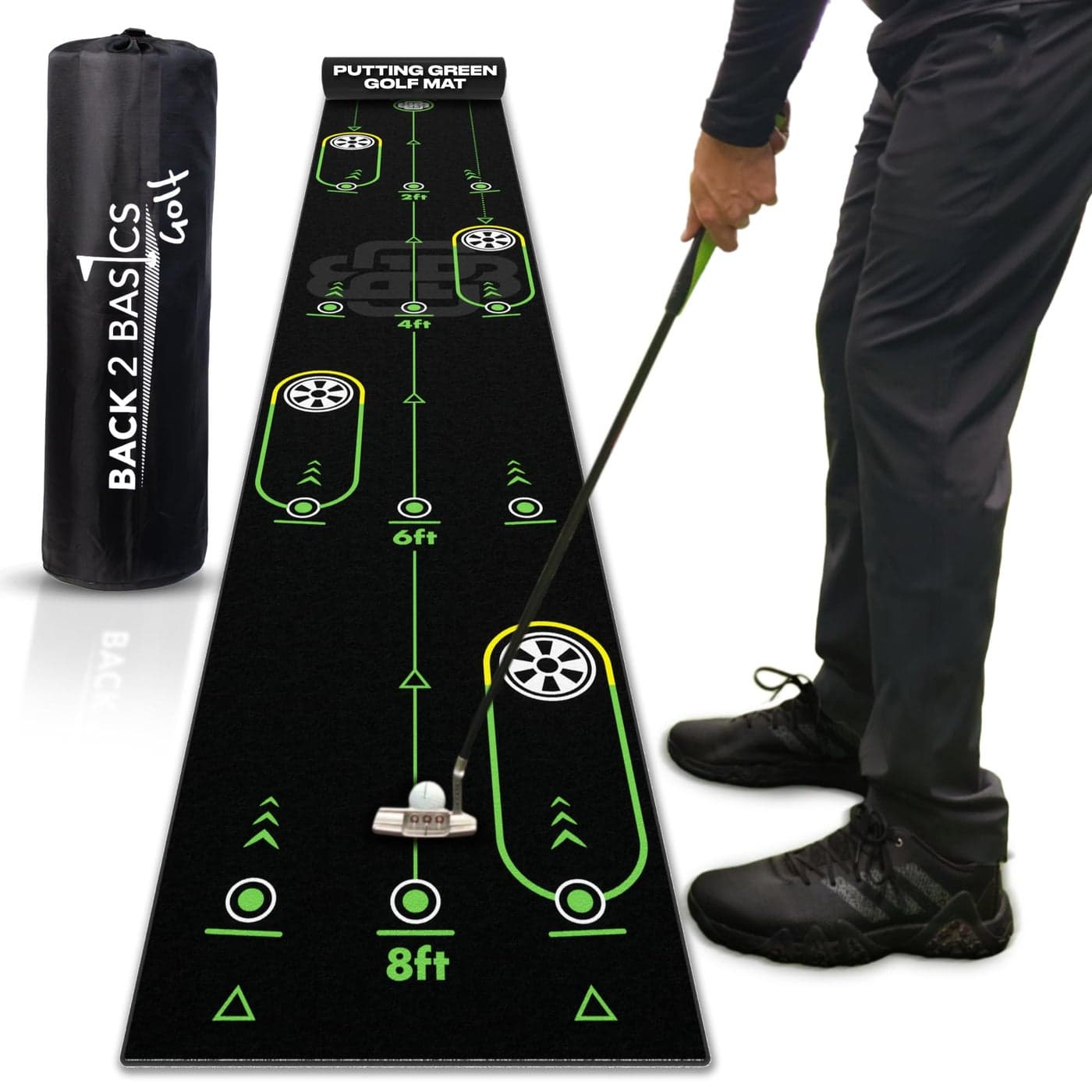 Back 2 Basics 10ft Golf Putting Mat Premium Indoor Putting Green Realistic Golf Putting Green for Training Golf Practice Mat for IndoorOutdoor Use Putting Practice Mat for Golfers Black