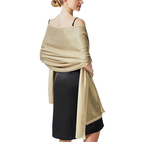 vimate Glitter Evening Shawl Wrap, Soft Gold Pashmina Bridal Dressy Shawls and Wraps for Women Wedding Dresses (US-Gold)