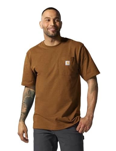 Carhartt mens Loose Fit Heavyweight Short-sleeve Pocket T-shirt work utility t shirts, Oiled Walnut Heather, 3X-Large US