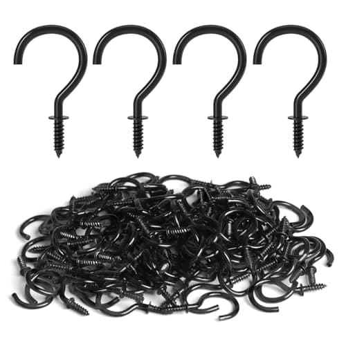 RELBRO Screw Hooks 1 Inch Metal Screw in Cup Hooks Black 100 Pcs
