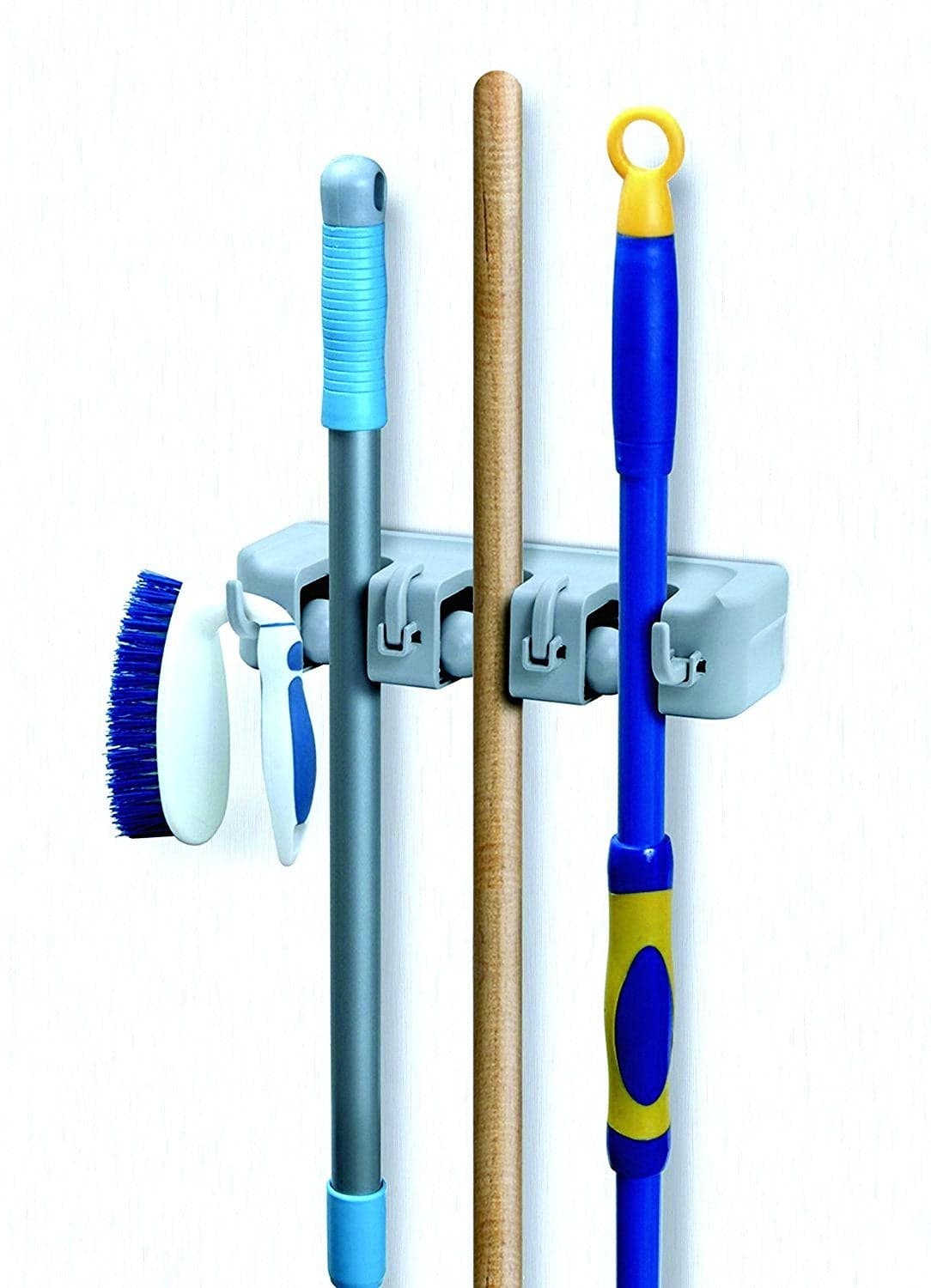 Mop Broom organizer 3Slots White