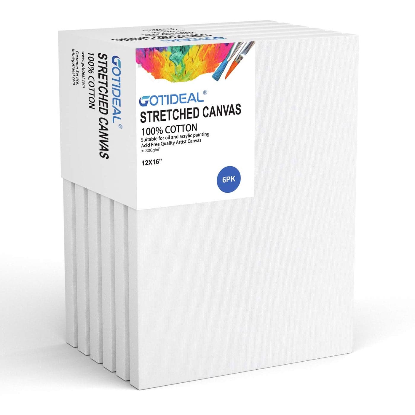GOTIDEAL Stretched Canvas 12x16 Inch Set of 6 Primed White 100 Cotton Artist Canvas Boards for Painting Acrylic Pouring Oil Paint Dry Wet Art Media