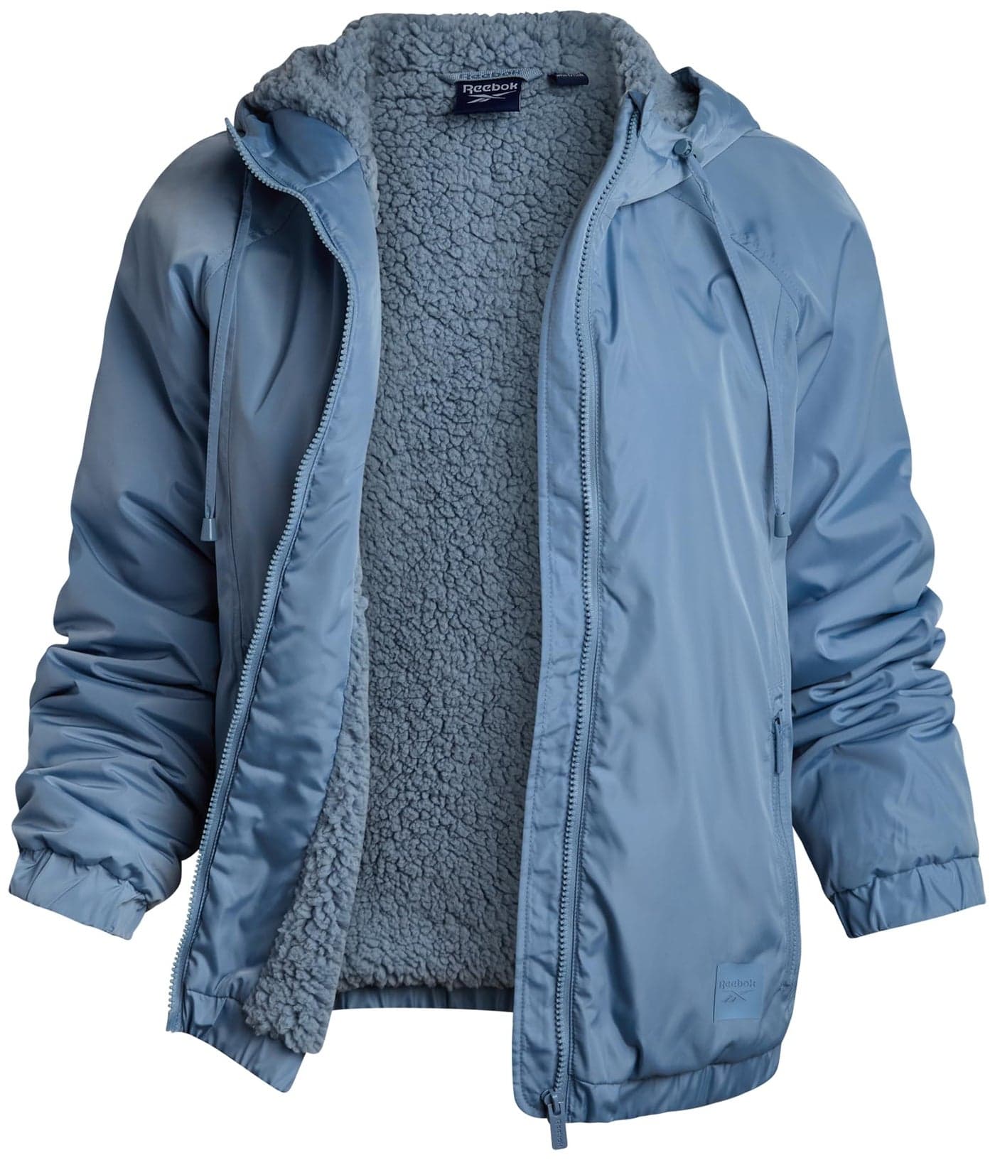 Reebok Womens Windbreaker Jacket - Water and Wind Resistant Midweight Cozy Sherpa Fleece Insulated Softshell Jacket for Women, Size Small, Cloudy Blue