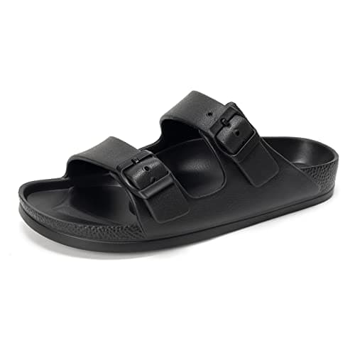 FUNKYMONKEY Women's Plastic Sandals New Upgrade Quality EVA Waterproof Double Buckle Adjustable Slides Shoes (8 M US, Black/XPZ)