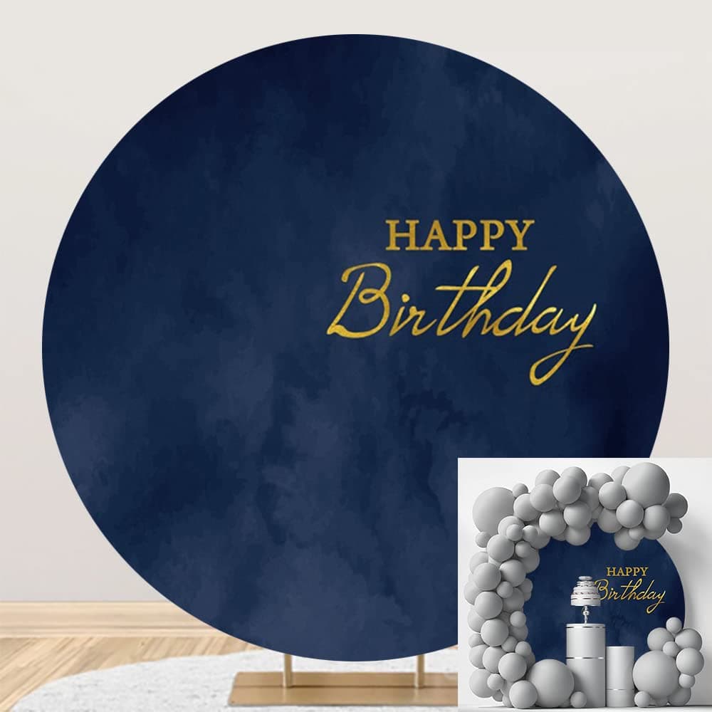 Dorcev 72x72ft Polyester Navy Blue Marble Texture Birthday Round Backdrop Cover for Photography Kids Adults Boy Man Birthday Banquet Party Portrait Decor Props