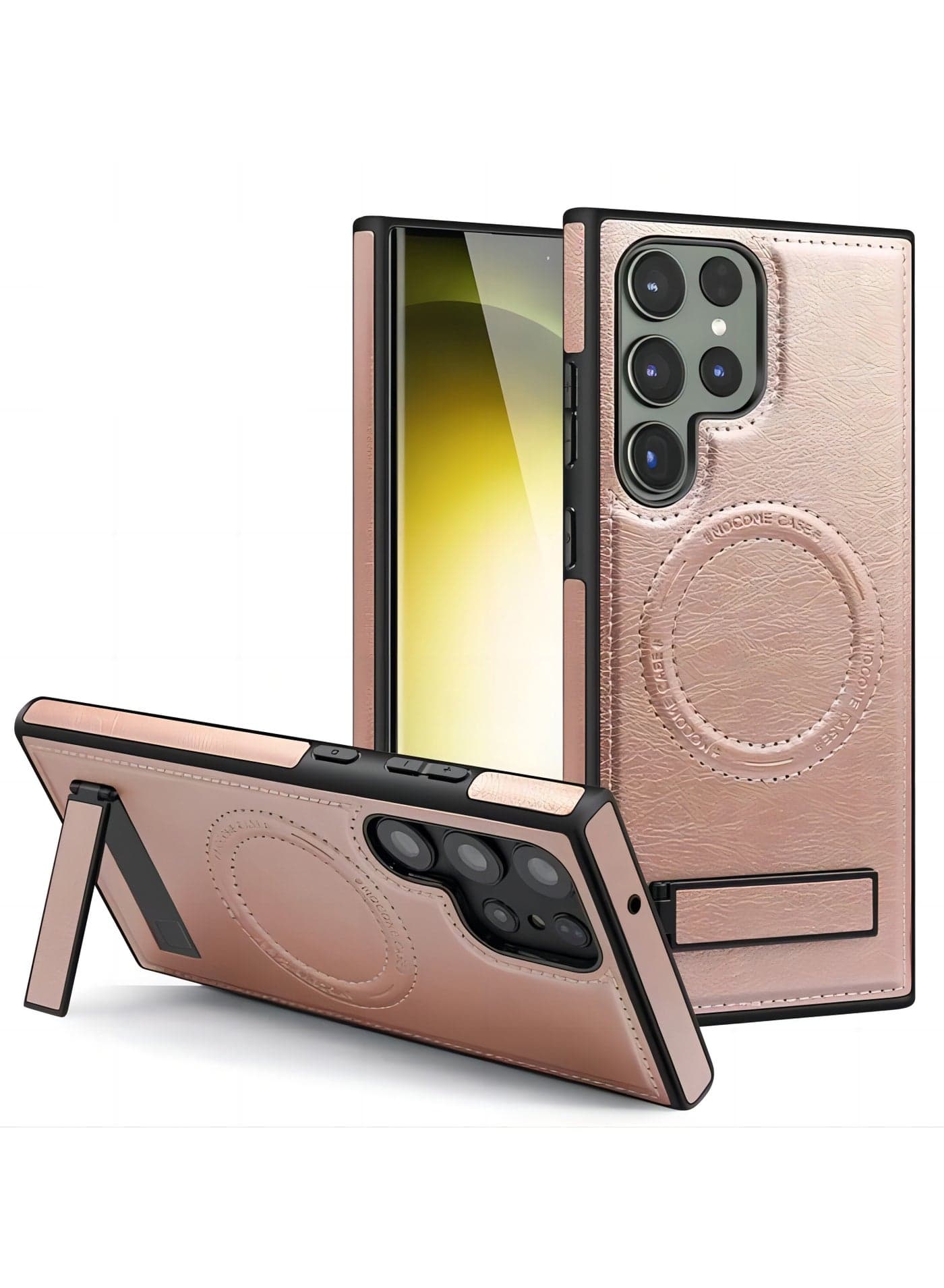 For Samsung Galaxy S23 Ultra Magnetic Phone Case Kickstand Leather+TPU + PC Cover - Pink