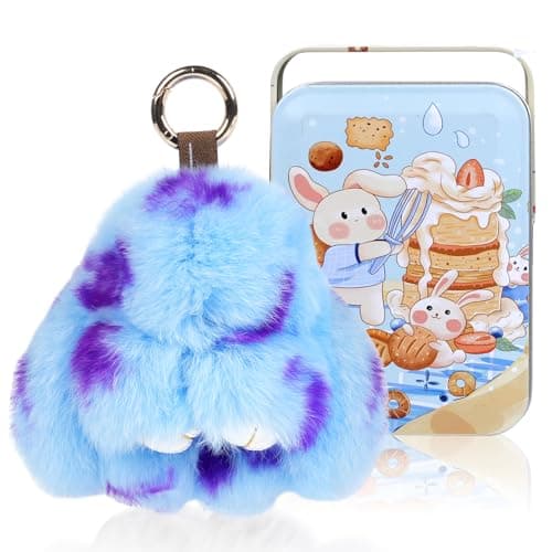 Sevflow Bunny Cute Keychain with Tin Handmade Plush Bunny Keychain Accessories for Women Adorable Charm for Phones Bags Cute bule