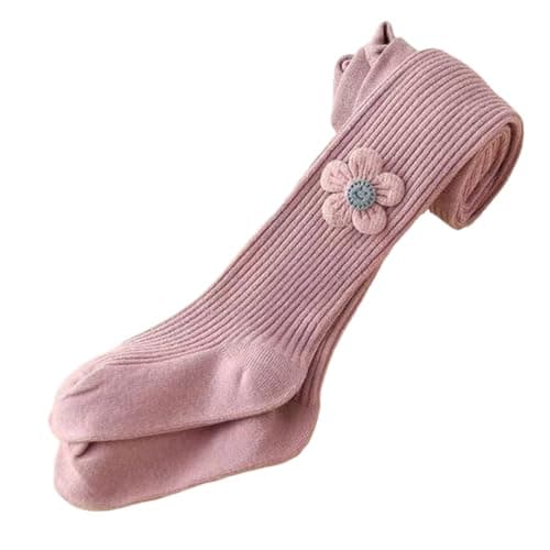 SYGA Tights For Girls Soft Cotton Infant Leggings Toddler One Side Flower Stockings Pants, Suitable For All Seasons (4-6 Years, Pink)