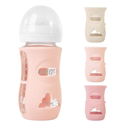 MINMUNJIU 3 Pack Silicone Sleeves for Philips Avent Natural Glass Baby Bottles Anti Breakage Baby Bottle Holder for Baby Girls Compatible with Philips Avent Glass Natural Baby Bottle 8 oz