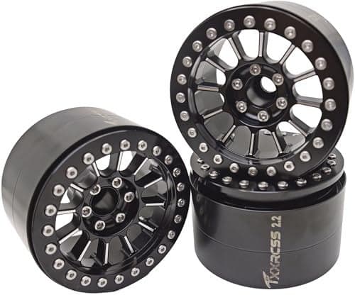 TxXrcss 200g Super Heavy 22 Beadlock Wheels Aluminum 110 Crawler RC Wheel 4pcs Rims Hub for Axial SCX10 Trx4m Silver Screws Black