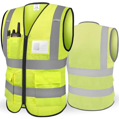 TICONN Reflective Safety Vest High Visibility Class II Mesh Vest for Women & Men Meets ANSI Standards (1PK, Yellow, L)