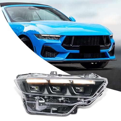 Archaic Headlight Assembly Compatible with Ford Mustang 2024-2025,Passenger Side,Black Interior Trim Frame