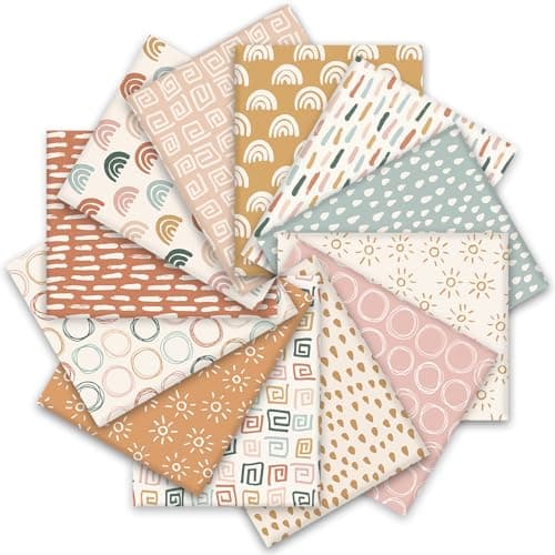 Whaline 12Pcs Boho Cotton Fabric Bundles Boho Sun Circle Raindrops Fat Quarters Sewing Fabrics for DIY Handmade Crafting, 18 x 22 Inch