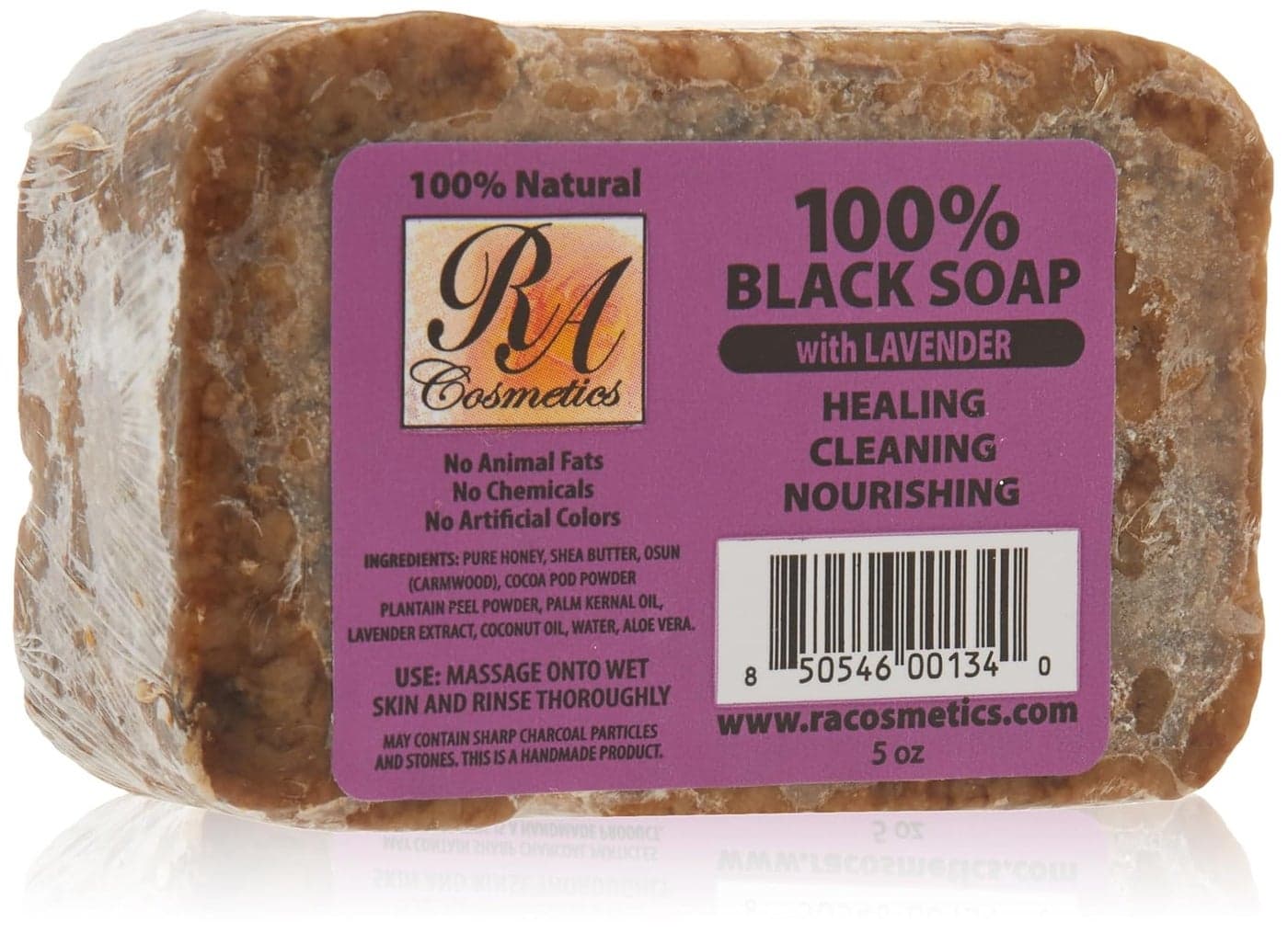 RA Cosmetics 100 Natural Black Soap with Lavender 5oz