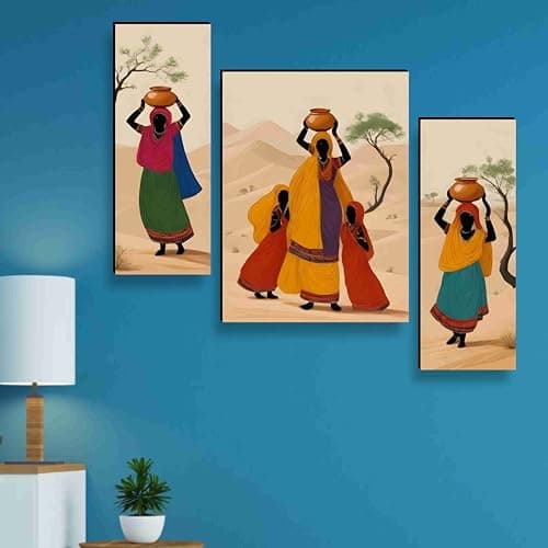SAF african ladies Paintings for Wall Decoration - Set Of 3, 3d modern art Painting for Living Room Large Size with Frames for Home Decoration, Hotel, Office painting 50.8 cm x 30.48 cm A-JM-36053
