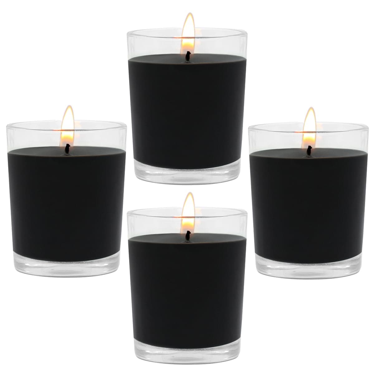 Unscented Black Votive Candles in Glass 2 Inch Natural Soy Wax Scentless Candles for Halloween Wedding Party Home Holidays Relaxation Spa 1215 Hour Burning Time 4 Packs