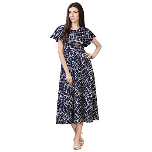 OOMPH! Women's Western & Fusion wear Midi Dresses for Women, Beach, Blue - md62