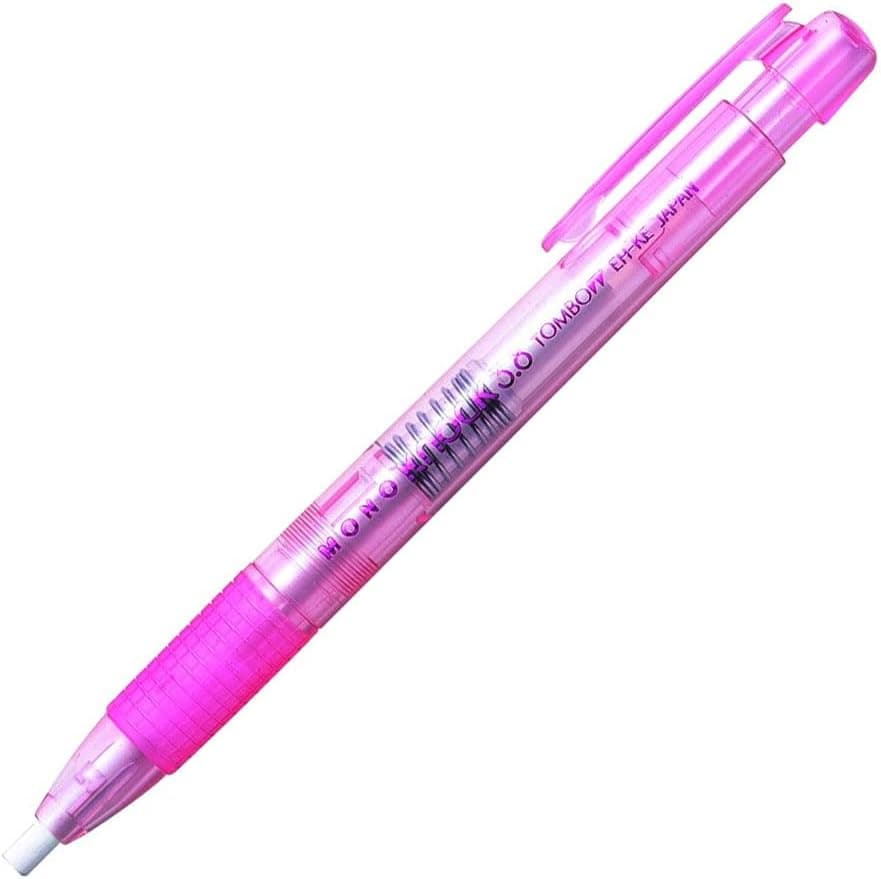 Tombow 57337 Mono Knock Eraser Pink Easy to Use PenStyle Eraser with Rubber Grip
