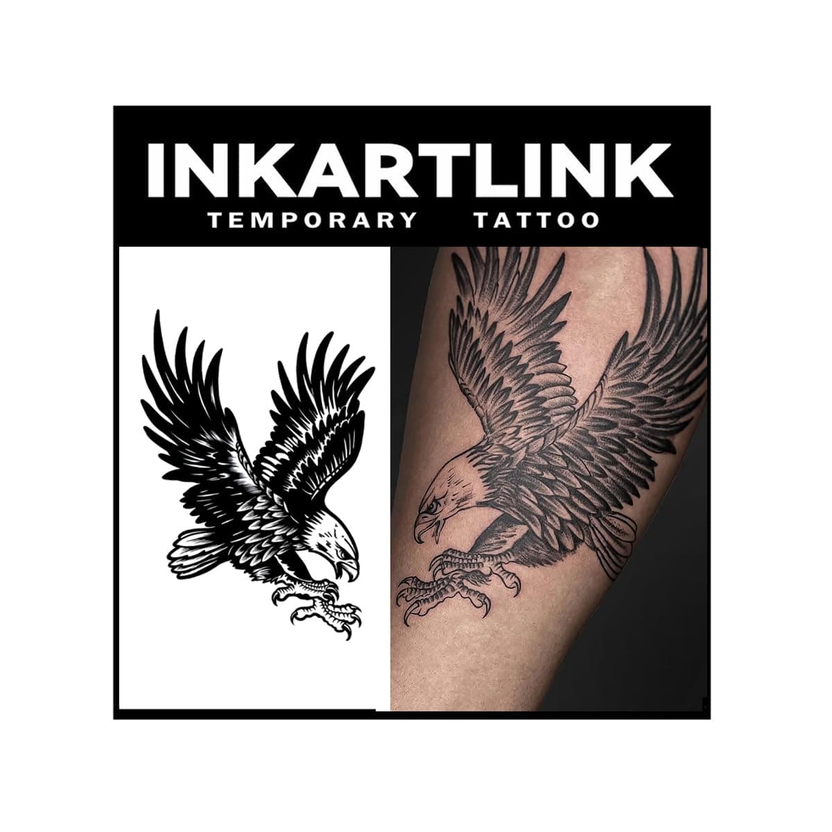 INKARTLINK Tattoo Tech2 Sheets ExtraLarge Semi Permanent TattooAdult Art Design Temporary Tattoos Lasts 12 Weeks Waterproof Realistic look No Adhesive No reflection Eagle Design
