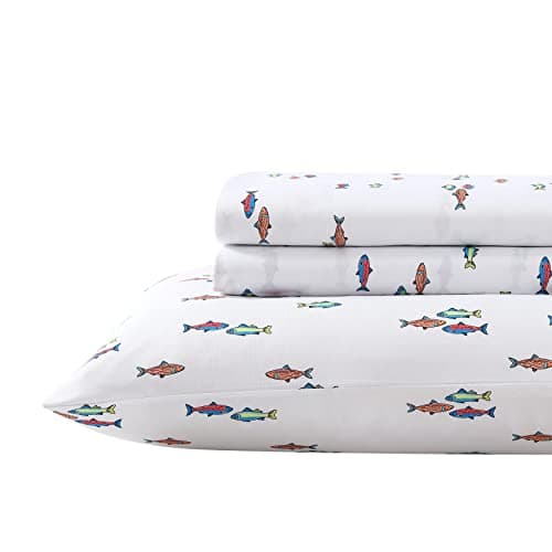 Eddie Bauer Kids - Twin Sheets, Stain-Resistant Toddler Bedding with Matching Sham(s), Super Soft, Ideal Boy Room Essentials (Fish Lake White, Twin)
